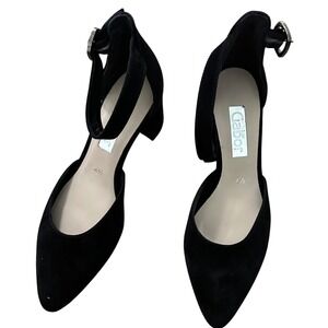 Gabor Black Suede Ankle Strap Almond Toe Block Heel Pumps Womens 7 US  NEW!!